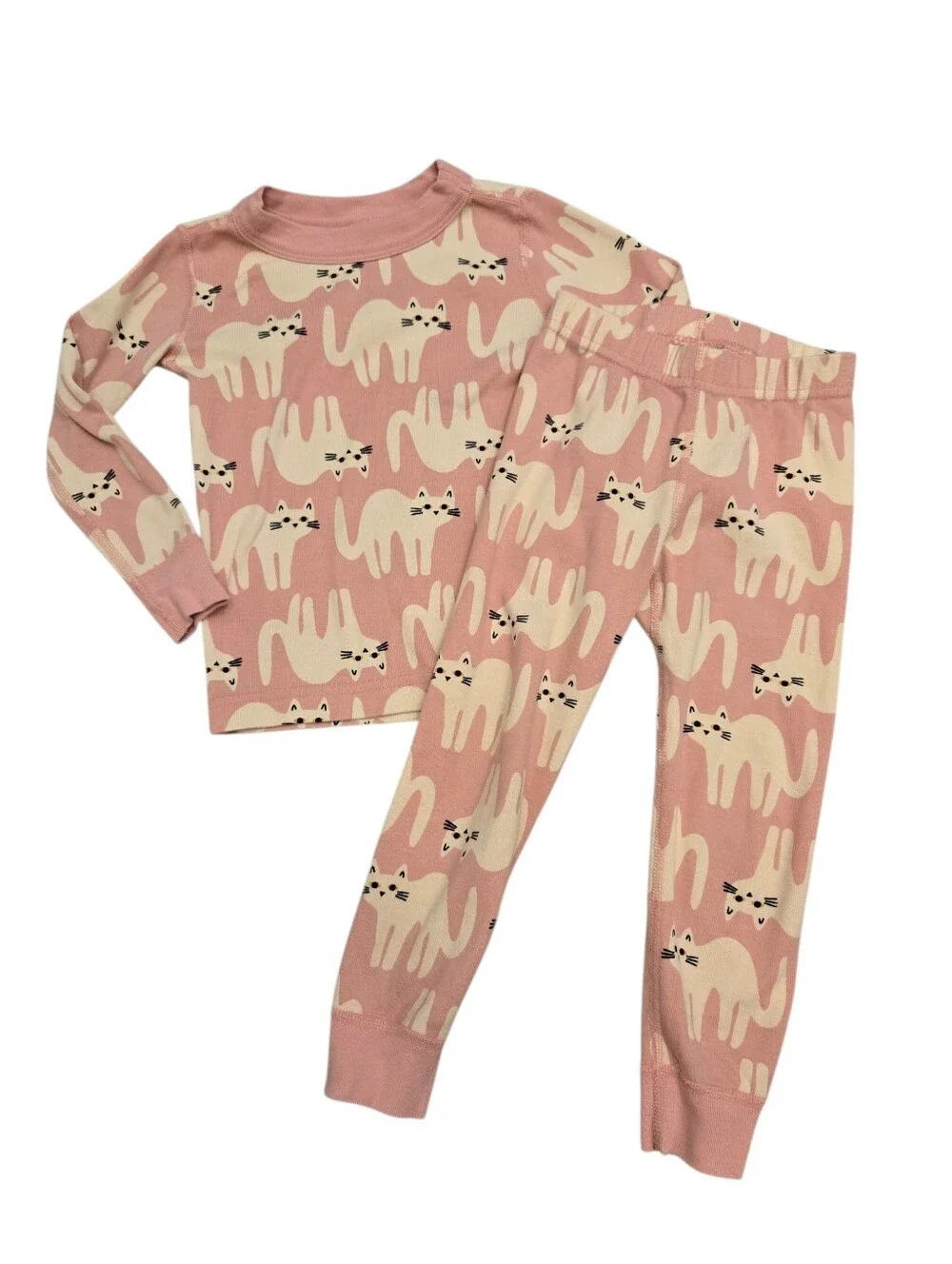 Hanna Andersson Pastel Pink Cat Patterned Print 2pc Pajama Set